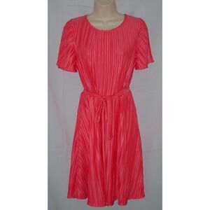 DKNY Dark Coral Sz Medium Church Office Belted Pleated Lightweight Midi Dress